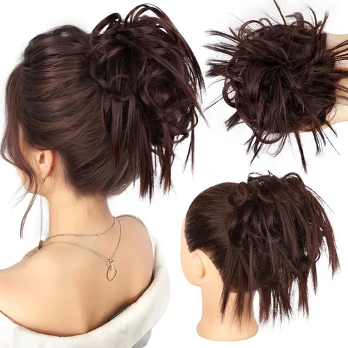 Miniatura 15 de HMD - Extensiones de cabello tipo chongo alborotado con rodelo despeinado, banda elástica de goma, extensiones de cabello sintético para mujer