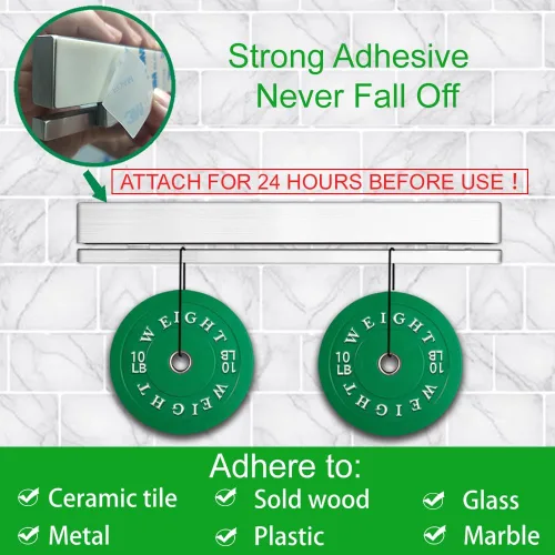 Miniatura 7 de YIIYIIN Portacuchillos magnético de doble cara de acero inoxidable 304 de 12 pulgadas para pared, con tira adhesiva, sin taladro, 6 ganchos Plata