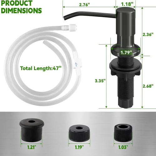 Miniatura 5 de Dispensador de jabón para fregadero de cocina, dispensador de jabón integrado, kit de tubo de extensión de 47 pulgadas, bomba dispensadora de loción