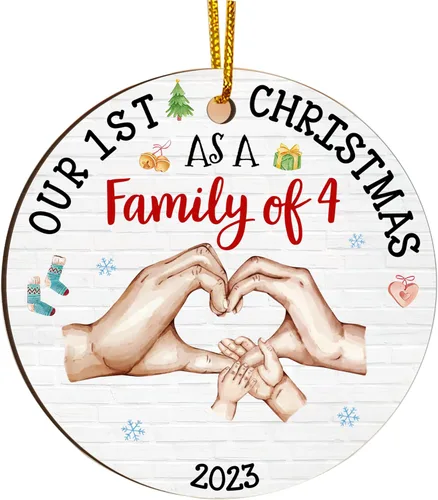 Miniatura 10 de Gossby Adorno de Navidad acrílico para la familia de 3 – Adorno de madera para la primera Navidad del bebé – Nuestra primera Navidad como familia