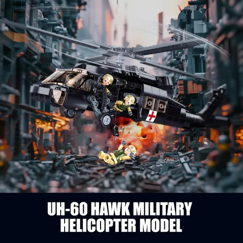 Miniatura 2 de UH-60 - Juego de construcción de helicóptero utilitario negro para adultos, compatible con aviones militares Lego, kit de modelo de avión Hawk con 4