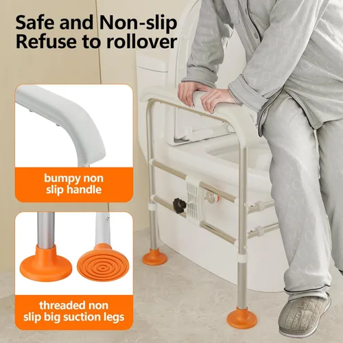 Miniatura 3 de Barras de seguridad para inodoro resistentes para personas mayores (297 kg), armazón de seguridad para inodoro ajustable con asas para ancianos
