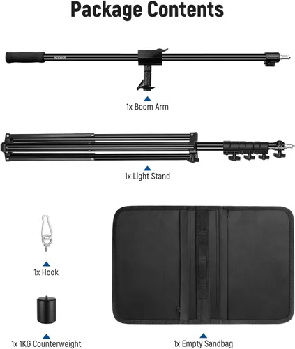 Miniatura 8 de NEEWER Soporte de luz de aluminio acolchado de aire, soporte de fotografía ajustable de 9.8 pies con brazo de pluma, contrapeso, bolsa de arena