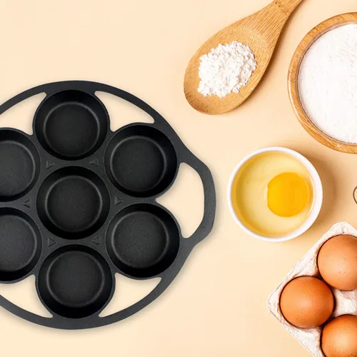 Miniatura 7 de YOLOPLUS+ Molde para magdalenas de hierro fundido pre-sazonado con guantes resistentes al calor, 11.2 pulgadas, 7 tazas de bandeja para galletas