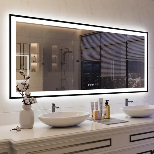 Miniatura 51 de ISKM Espejo LED con marco para baño de 40"x30", espejo de baño LED regulable con luces, antivaho, espejo iluminado frontal y retroiluminado de 3