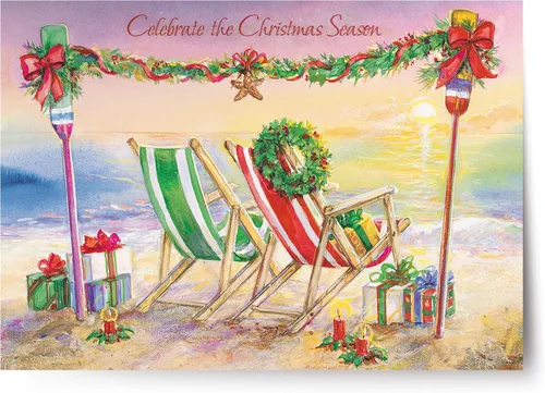Miniatura 34 de Red Farm Studios Designer Greetings - Tarjetas de Navidad en caja, diseño de hombre de arena de playa con gaviotas