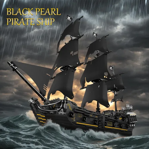 Miniatura 2 de JMBricklayer Juego de construcción de modelo de barco pirata, kits de juguetes misteriosos de perlas negras, bloques coleccionables, juguete genial