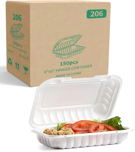 Miniatura 10 de YANGRUI Contenedores para Alimentos de 9 x 6 pulgadas, 28 onzas, paquete de 50 unidades – Envuelto en Plástico PP Relleno de Minerales Libre de BPA