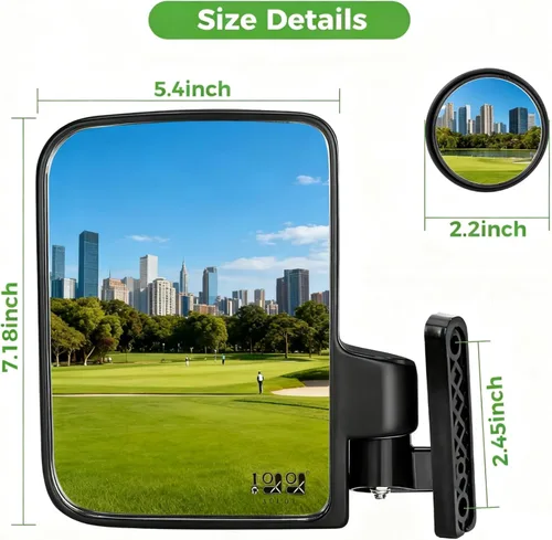 Miniatura 8 de 10L0L Espejo de carrito de golf sin perforación, espejos laterales con espejos de punto ciego, universal para Yamaha, Club Car, EZGO, espejos
