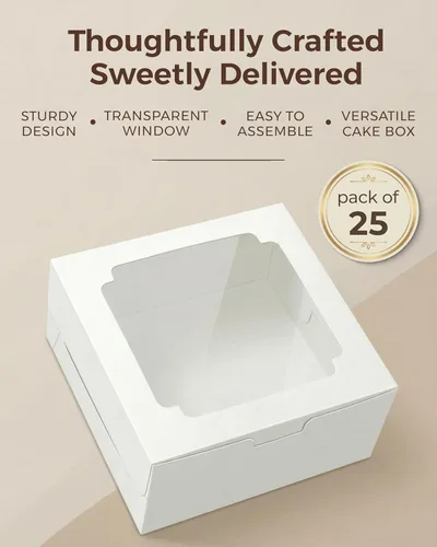 Miniatura 2 de 25 cajas para pasteles de 10 x 10 x 5 pulgadas con ventana, cajas blancas de panadería de 10 pulgadas, caja cuadrada grande de cartón para tartas