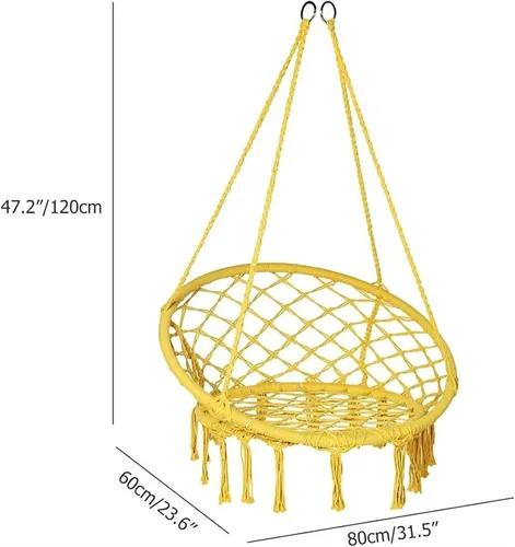 Miniatura 6 de Columpios Hamaca Silla Flecos Borlas Exquisita Silla Colgante Redonda de Ensueño Silla colgante Cuerda de algodón Macramé Sillas