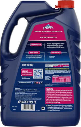 Miniatura 2 de PEAK OET - Concentrado anticongelante/refrigerante de vida extendida rojo/rosa para vehículos asiáticos, 1 galón.