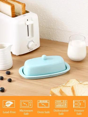 Miniatura 4 de Mantequillera de cerámica con tapa para encimera y refrigerador, soporte de mantequilla de 8 pulgadas con asa de perilla de cubierta de porcelana