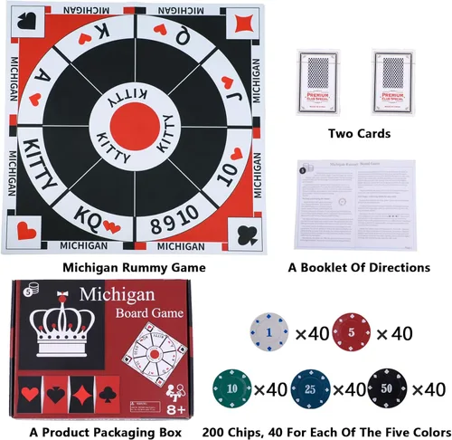 Miniatura 5 de Michigan Rummy Juego de mesa Tripoley Juego de fieltro plegable Familia Combinación original de Joker Rummy, corazones y póker incluye 2 barajas