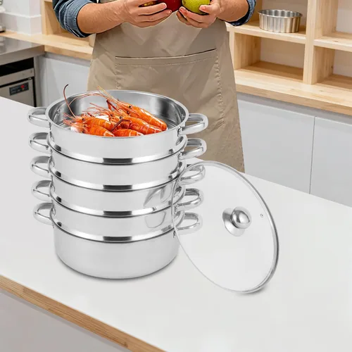 Miniatura 8 de Olla de vapor para cocinar olla de vapor de acero inoxidable de 5 niveles con tapa, ollas de vapor de 11.8 pulgadas, utensilios de cocina con mango