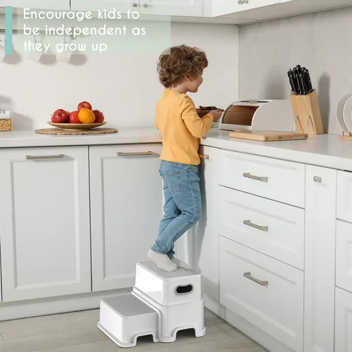 Miniatura 4 de Victostar Taburete para Niños Pequeños, Taburete de 2 Niveles para Niños para Lavabo de Baño, Taburete para Orinal con Superficie Antideslizante