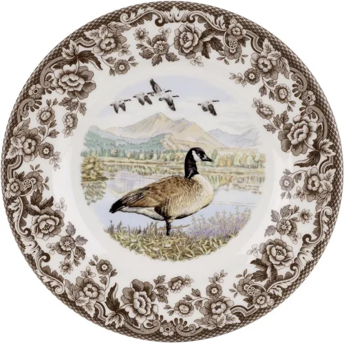Miniatura 17 de Plato de cena Spode Woodland Red Grouse - 10.5" de loza fina, borde con flores británicas, diseño rústico de animales de caza fabricado