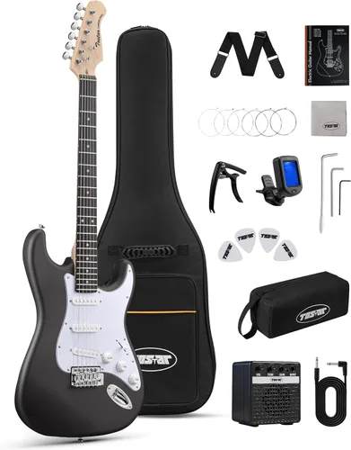 Miniatura 26 de Tostar Kit de guitarra eléctrica con amplificador, 39 pulgadas, tamaño completo, 6 cuerdas, ligero, diseño de cuerpo redondeado, interruptor
