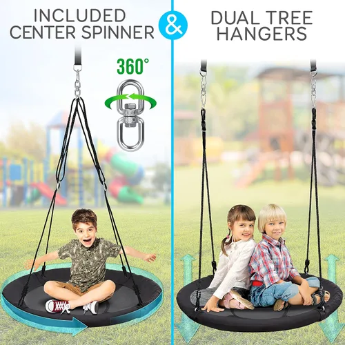 Miniatura 2 de SereneLife - Columpio en forma de platillo con kit para colgar en árbol, columpio de 40" para exteriores, 2 correas ajustables de cuerda para colgar