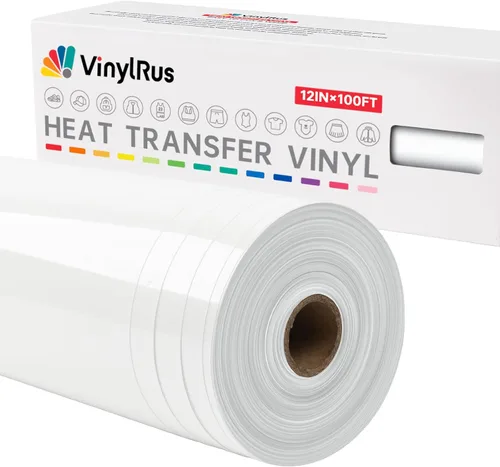 Miniatura 17 de VinylRus Vinilo de transferencia de calor, rollo de vinilo blanco para planchar de 12 pulgadas x 50 pies para camisas, vinilo HTV para Silhouette