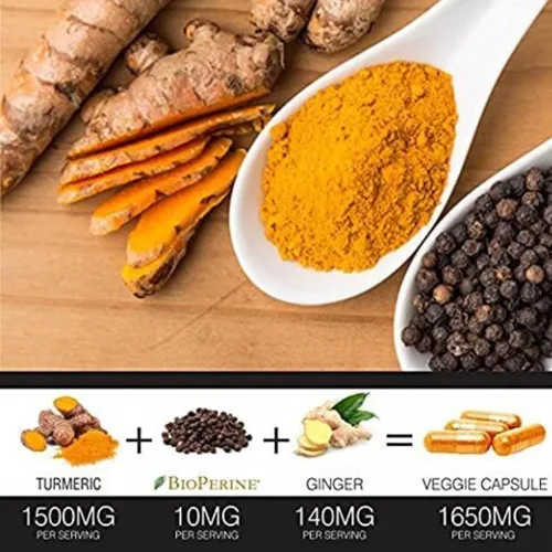Miniatura 6 de Curcumina de cúrcuma con pimienta negra y jengibre BioPerine, fabricada en Estados Unidos, 120 cápsulas vegetarianas para absorción avanzada, apoyo