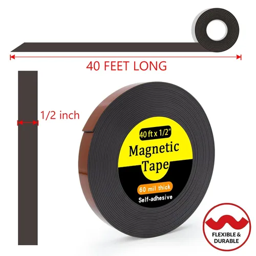 Miniatura 2 de Tiras de cinta magnética con adhesivo, película de liberación transparente (ancho 1/2 pulgada de grosor, 60 mil, 40 pies)