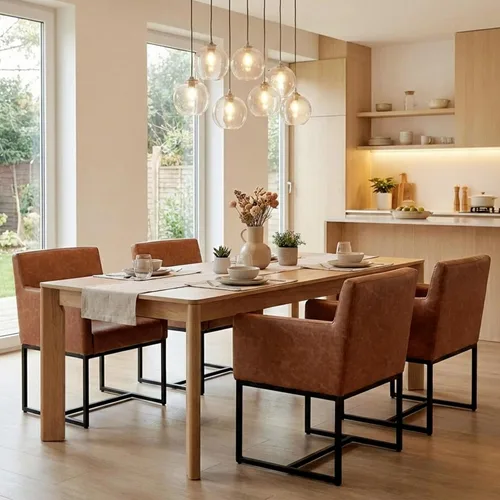 Miniatura 15 de VESCASA Juego de 2 sillas de comedor tapizadas de piel sintética con brazos, modernas sillas de cocina acolchadas de mediados de siglo con marco