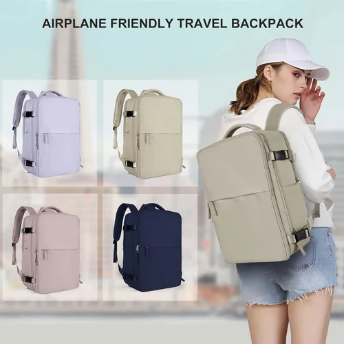 Miniatura 9 de coowoz Mochila de mano para mujeres y hombres, mochila de viaje aprobada por aerolíneas, mochila deportiva para laptop, B- Caqui, Grande, Mochila
