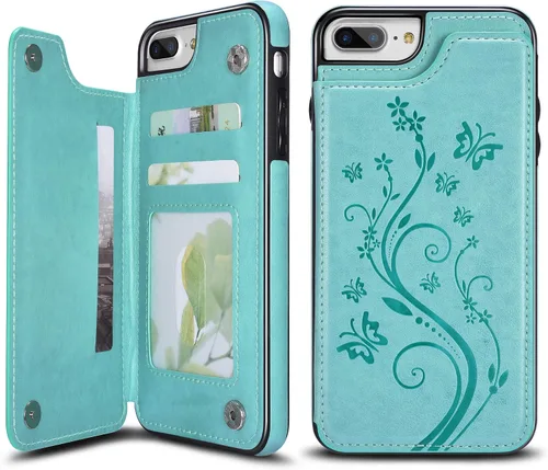 Miniatura 10 de UEEBAI Funda para iPhone SE 2022/7/8/SE 2020, funda de piel sintética con cierre magnético, ranuras para tarjetas, función de soporte