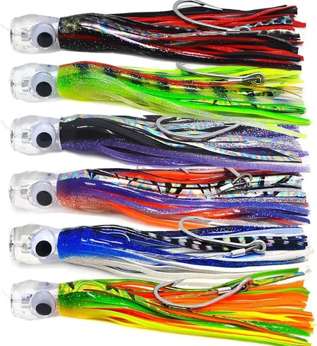 Miniatura 2 de KMUCUTIE Juego de 6 señuelos de pesca de 9 pulgadas, 7 pulgadas, 6.5 pulgadas, marlin, atún, delfín, tiburón, gran juego, señuelos de pesca en mar