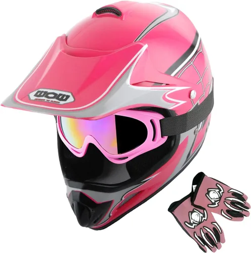 Miniatura 10 de WOW Casco de motocross para jóvenes, casco MX BMX, tela de araña, gafas + guantes negros de araña marciana, paquete HJOY-W MG