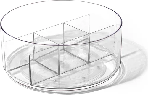 BINO Organizador redondo de plástico con 5 compartimentos, transparente | Contenedor giratorio dividido para plato giratorio | Organizador giratorio