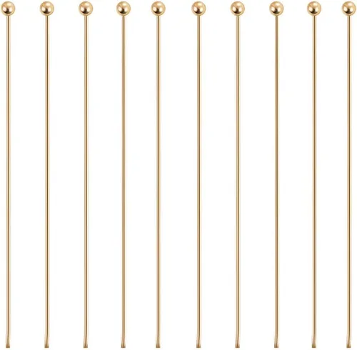 Miniatura 14 de BENECREAT 100 pines de bola chapados en oro real de 18 quilates, calibre 22, para hacer joyas de bricolaje, 1.4 pulgadas de largo