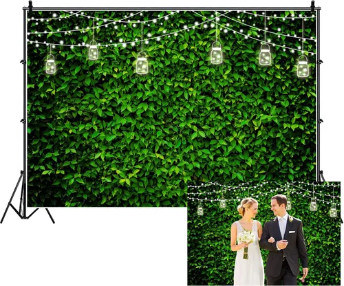 Miniatura 8 de Renaiss Fondo de pared de hojas verdes naturales de 5 x 3 pies, para primavera, césped, boda, fotografía, fondo para recién nacidos, baby shower