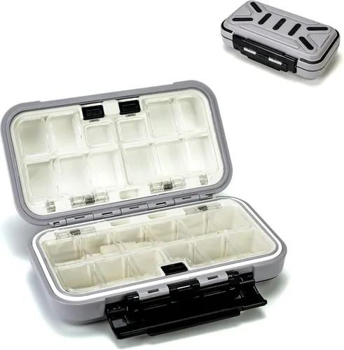 Caja de aparejos de pesca, estuche de almacenamiento de cebos, estuche rígido para aparejos, ganchos portátiles, anzuelos giratorios, anzuelos, Gris