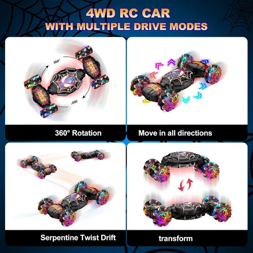 Miniatura 6 de Nikuku Auto de acrobacias RC con detección de gestos, auto de control remoto controlado a mano 4WD con rotación de 360°, juguete de deriva de 2.4