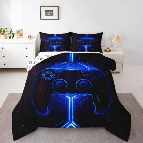 Miniatura 11 de Feelyou Juego de edredón negro para adolescentes y niños, juego de ropa de cama con estampado de consola de videojuegos de 2 piezas, 1 edredón con 1