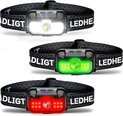 Miniatura 9 de HOKOILN Linterna frontal LED recargable con luz verde y roja, 1300 lúmenes, linterna ultra brillante para camping, correr, senderismo, pesca