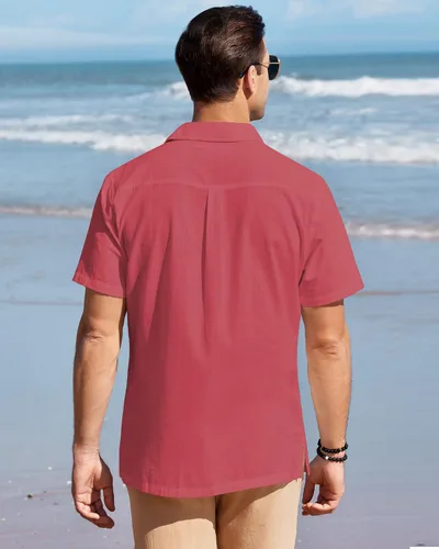 Miniatura 4 de Guayabera - Camisas para hombre, estilo cubano, camisas de lino con botones para hombre