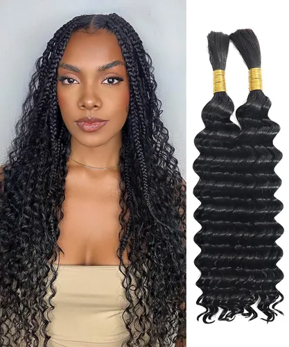 Cabello humano a granel para trenzar, paquetes de cabello humano rizado 12A para mujeres negras, 16 pulgadas, onda profunda, sin trama, trenzas