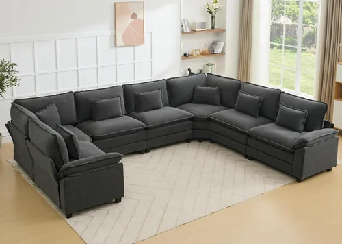Miniatura 60 de Juego de sofá seccional modular de gran tamaño, sofá de nube convertible de asiento profundo, sofá esquinero grande en forma de L con cojines Beige