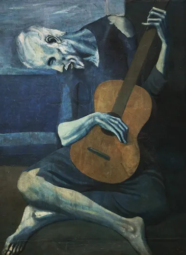 Miniatura 4 de Paquete de 3 – Vitruvian Man por Leonardo Da Vinci + The Old Guitarist por Pablo Picasso + póster de esqueleto de Van Gogh – impresiones artísticas