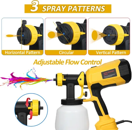 Miniatura 3 de Pulverizador de pintura de 600 W de alta potencia, 3 boquillas y 3 patrones, botella de 40.6 fl oz, fácil de limpiar, pistola de pulverización HVLP