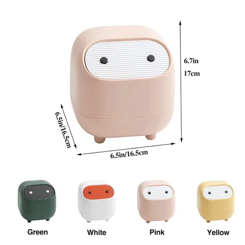 Miniatura 5 de Mini bote de basura con tapa, bonitos botes de basura de escritorio ninja, pequeño bote de basura de plástico para oficina, tocador de baño, Rosa