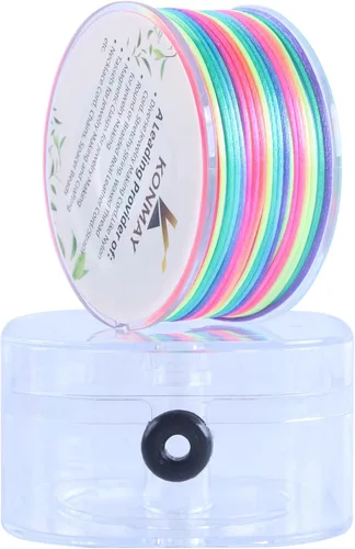 Miniatura 24 de KONMAY - Hilo de nylon negro de 0.6mm con estuche para pulseras, cordón de nailon satinado trenzado de 190 yardas para hacer joyería, encordar