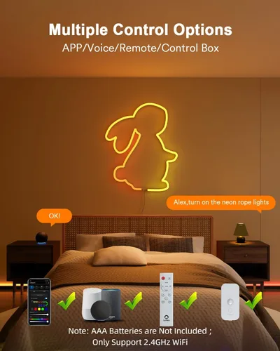 Miniatura 3 de Lumary Luz inteligente RGBAICW de neón para interiores, luces LED de 9.8 pies para dormitorio, funciona con Alexa/Google Assistant, 180 LEDs/m RGB