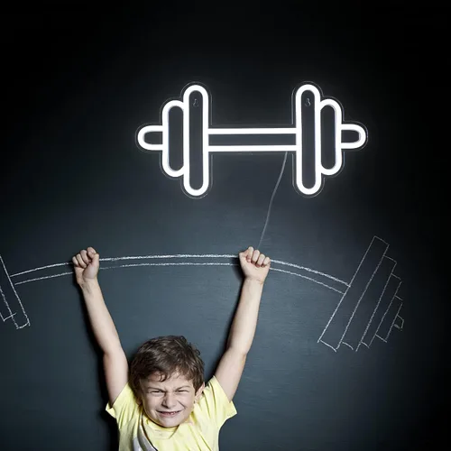 Miniatura 9 de Letrero de neón de gimnasio Lucunstar en forma de barra y mancuerna Luces de neón blancas pegatinas de pared para gimnasio para decoración de club