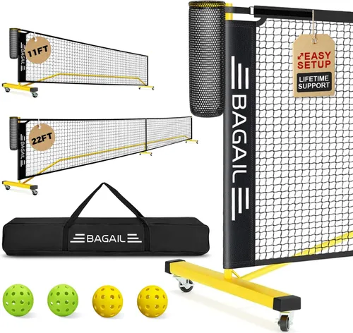 BAGAIL Juego de red de pickleball portátil, red de bolas de pickleball de tamaño reglamentario de 22 pies con colector de bolas, 4 bolas y bolsa de