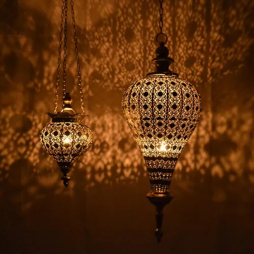 Miniatura 3 de Westcharm Lámpara de Adoración Antigua de Plata Oriental Marroquí para Ramadán, Colgante de Metal, Luz Colgante, Lámpara de Vela Decorativa
