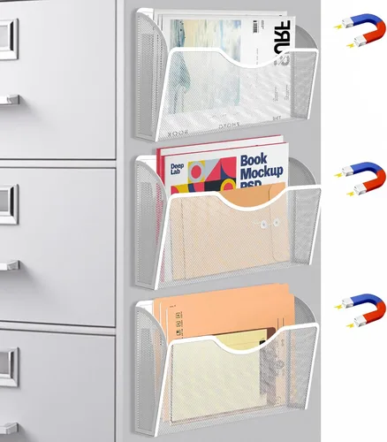 Miniatura 8 de Soporte magnético para archivos, organizador de carpetas de archivos de 3 bolsillos, estante de revistas colgante de oficina para archivadores